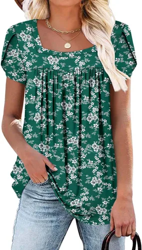 BETTE BOUTIK Blusas de verano para mujer, de manga corta, plisadas, cuello cuadrado, tipo túnica, tallas S-3XL