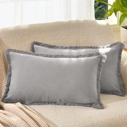 Miniatura 31 de ZWJD Juego de 2 fundas de almohada de 16 x 16 pulgadas, color beige, con flecos, de algodón, decorativas, cuadradas, para sofá, cama, sala de estar