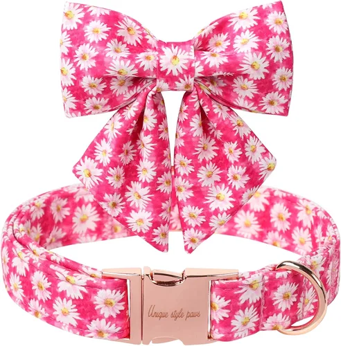 Miniatura 44 de Unique style paws Collar de perro de color verde sedoso, ajustable, duradero, con lazo para boda, collar de pajarita para cachorros y gatos pequeños