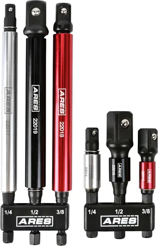 ARES 22013 - Juego de adaptadores de enchufe de grado de impacto de 3 y 6 pulgadas con funda de color, convierte los destornilladores de taladro de