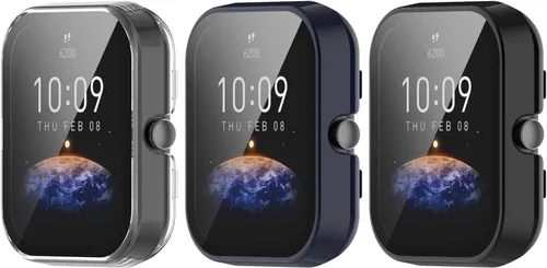 Miniatura 8 de Funda de reloj compatible con Amazfit Bip 3 Pro/Bip 3 Watch, protector de pantalla completa, carcasa rígida de policarbonato duro, carcasa completa