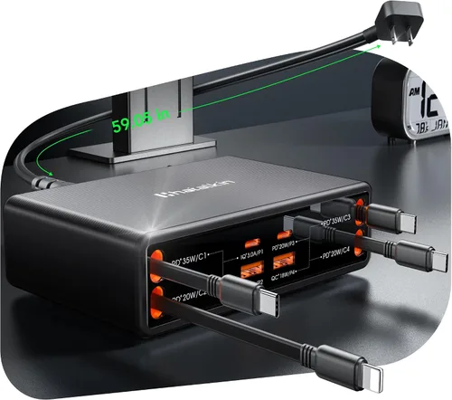 Cargador retráctil 8 en 1 para múltiples dispositivos Apple Samsung, estación de carga de 105 W, USB c Gan Usbc, enchufe de pared de cargador rápido