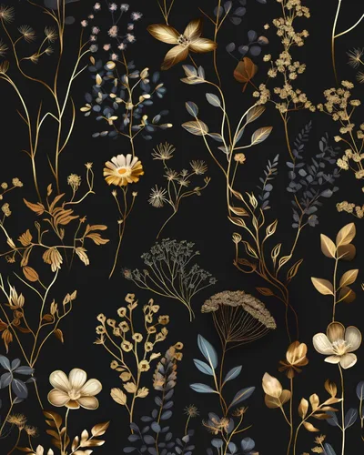 Miniatura 15 de Papel Tapiz Floral Negro Despegar y Pegar Papel Tapiz de Hojas Papel de Contacto de Hojas Doradas para Gabinetes Impermeable Autoadhesivo Papel