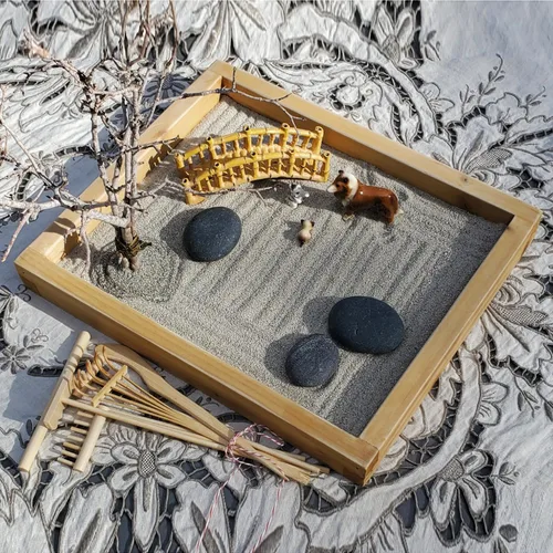 Miniatura 7 de 18 herramientas de jardín Zen de arena, mini juego de rastrillos de jardín zen para serenidad y meditación espiritual, accesorios de jardín zen