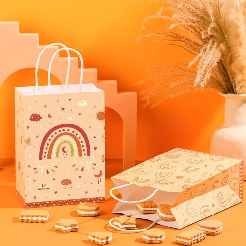 Miniatura 3 de Tallew 24 bolsas de regalo de fiesta de arcoíris bohemio con asas, bolsas de regalo retro Groovy para dos decoraciones de cumpleaños geniales, bolsa