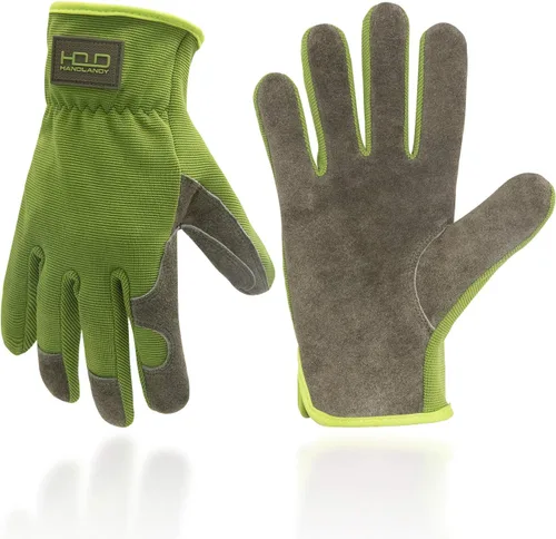 Miniatura 7 de HANDLANDY HLDD Men Leather Gardening Gloves, Utility Work Gloves for Gardening, Yardwork, Construction, Mechanics Marrón-2 pares