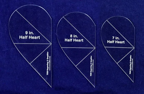 Juego de plantillas de costura y acolchado de medio corazón de 3 piezas, acrílico transparente de 1/4 pulgadas