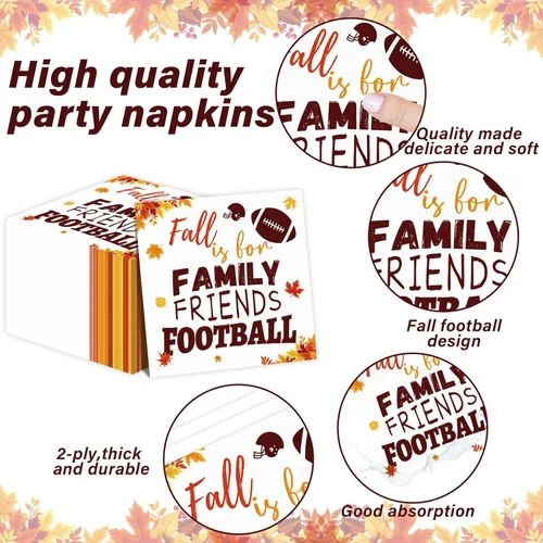 Miniatura 4 de 96 piezas de suministros para fiesta de otoño de fútbol, vajilla rústica de fútbol y otoño, platos, servilletas, hojas de arce, decoración de mesa