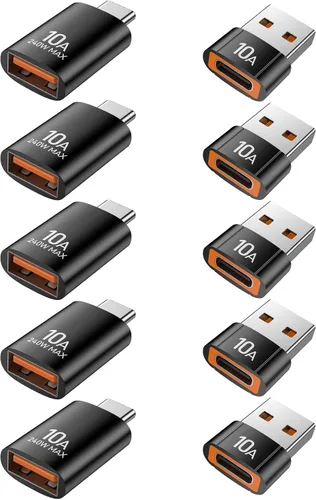 Adaptador USB a USB C (paquete de 10), adaptador USB A 3.0 hembra a USB C macho OTG x5, adaptador tipo C hembra a USB macho x5 compatible con