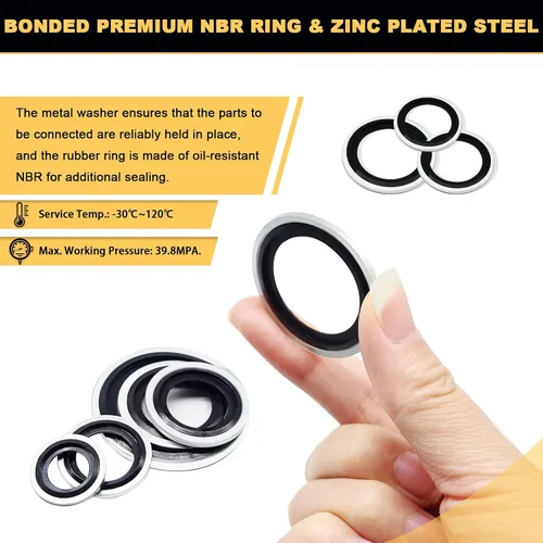 Miniatura 3 de Siptenk Juego de 165 arandelas de sellado autocéntricas automotrices surtidas de metal chapado en zinc negro NBR Dowty sellando junta tórica Juego