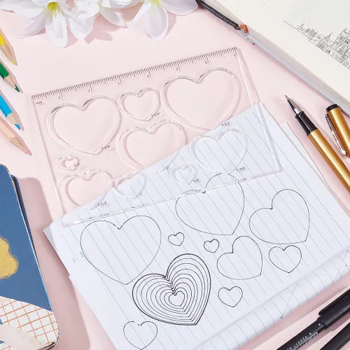 Miniatura 5 de PH PandaHall 2 plantillas de incrustaciones de corazón 9 en 1, plantillas de enrutador, plantillas acrílicas, regla de dibujo, herramienta
