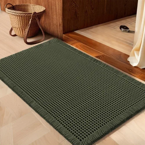 Miniatura 31 de IM HOME Tapete de baño de punto gofre, color caqui, de 24 x 17 pulgadas, tejido bohemio, moderno, absorbente, antideslizante, suave, lavable