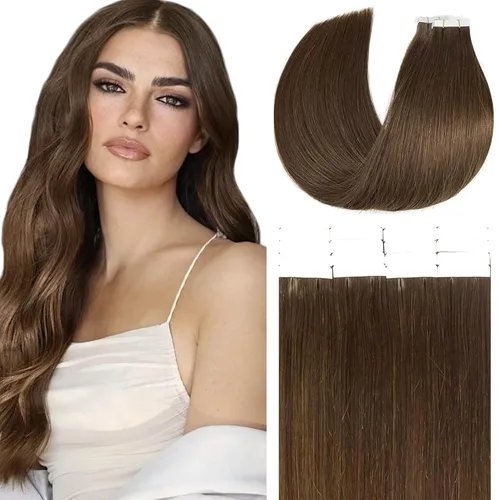 Miniatura 40 de Loxxy Extensiones adhesivas de cabello humano de 12 pulgadas, extensiones de cabello humano real color negro azabache, con cinta adhesiva de trama