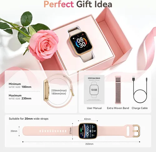 Miniatura 9 de Reloj inteligente para mujer, responder/hacer llamadas, reloj inteligente AMOLED de 1.85 pulgadas con pantalla siempre encendida para iPhone y Rosa