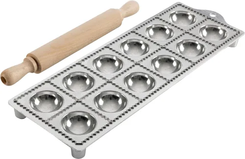 Miniatura 7 de Molde para ravioles – Cortador de pasta para hacer 12 raviolis redondos de 2 pulgadas – Máquina de pasta rellena fácil de usar con rodillo de madera