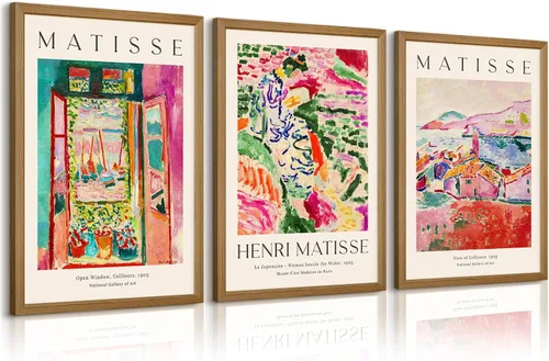 Henri Matisse - Juego de 3 impresiones artísticas de pared de Matisse para decoración de pared, póster estético de lienzo colorido abstracto rosa,