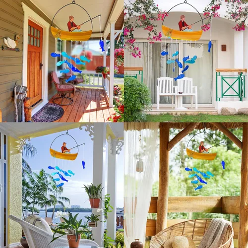 Miniatura 4 de X-PREK Campanillas de Viento de Pez de 21" para Exteriores, Campanillas de Viento de Cristal de Mar Azul Decoración de Jardín, Campanillas de Viento