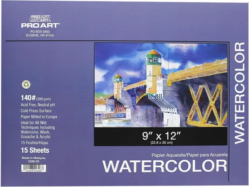 Miniatura 16 de Pro Art Bloc de acuarela de 12 x 16 AF 140 libras, 15 unidades, papel de acuarela, cuaderno de bocetos, papel de color de agua, bloc de papel