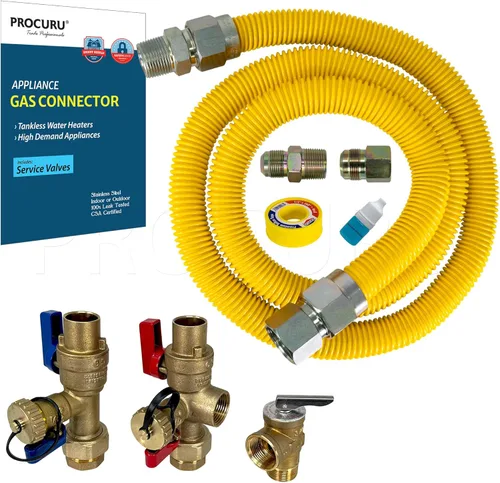 Miniatura 8 de PROCURU Conector de gas flexible universal de 1" de diámetro exterior x 24" (2 pies) x 3/4" MIP x 3/4" FIP, con/sin válvulas de servicio, tubería