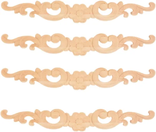 MUXSAM Apliques de madera decorativos tallados, calcomanías largas de madera para decoración de muebles, tallas de roseta para puerta, gabinete,