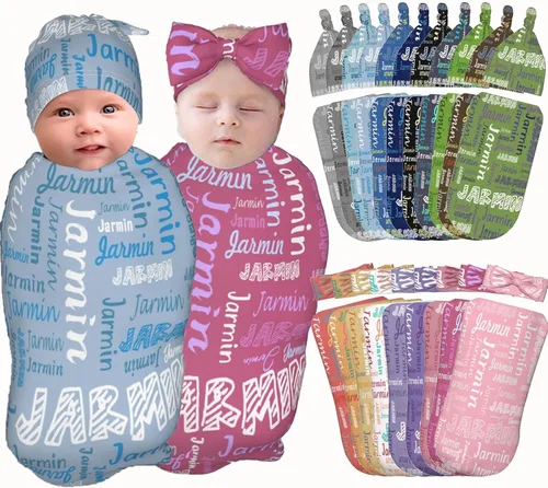 Miniatura 8 de Juego de canastillas personalizadas para niños y niñas, suave manta personalizada para bebé de 0 a 3 meses para recién nacido Color-01