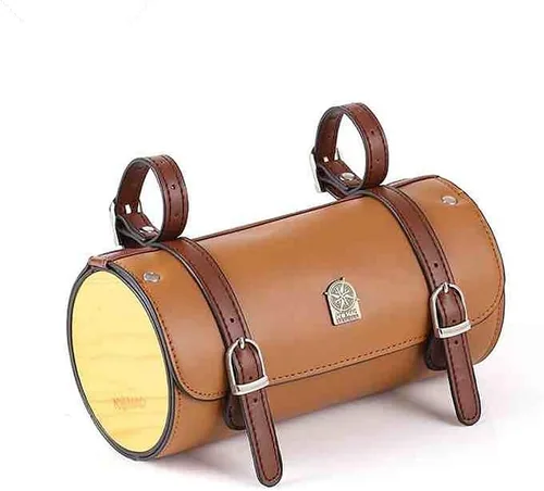 Miniatura 13 de Bolsa de Manillar de Bicicleta Retro de PU Cuero Impermeable Alforja de Bicicleta Cesta Frontal Vintage Bolsa de Asiento Trasero para Bicicletas