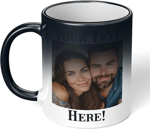 Miniatura 7 de Taza de café de cerámica negra personalizada de 11 onzas con texto, mensaje, tu texto aquí, nombre, DYE Taza para Cafe personalizadas, con foto