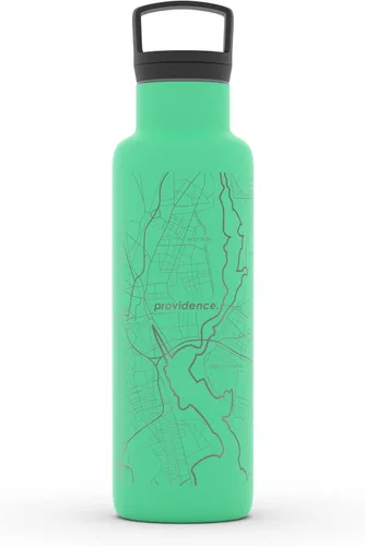 Miniatura 140 de Well Told Botella de agua aislada con mapa de Washington DC grabado, botella de acero inoxidable grabada (21 onzas, blanco) botella aislada de mapa