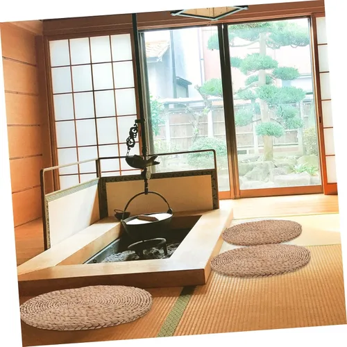 Miniatura 7 de LIFKOME 2 cojines de paja plana tatami Mat almohadas de suelo para adultos almohada circular almohada japonesa redonda individual cojín tejido paja