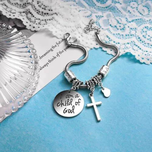 Miniatura 4 de COLORFUL BLING Pulsera trenzada hecha a mano de acero inoxidable con cruz negra y roja de acero inoxidable con texto en inglés "Faith Hope", joyería