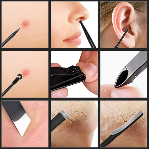 Miniatura 6 de Cortaúñas profesional de acero inoxidable, kit de viaje y aseo para uñas, herramientas de manicura y pedicura, juego de 18 piezas con estuche