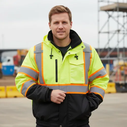 Miniatura 14 de sesafety Chaqueta reflectante para hombre, chaquetas de alta visibilidad, chaquetas de seguridad para hombre, chaquetas de bomber de construcción