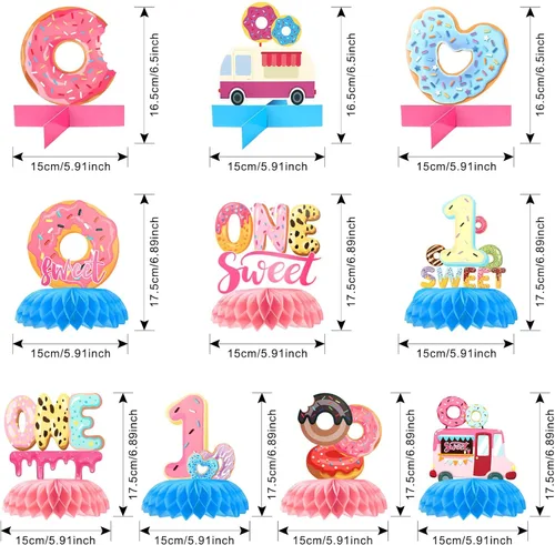 Miniatura 2 de 10 piezas de decoración de fiesta de cumpleaños de un año, primera mesa de donas, centros de mesa de panal de abeja, decoraciones de primer