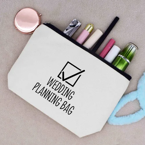 Miniatura 5 de LIBIHUA Bolsa de maquillaje para mujer, bolsa de cosméticos regalos para ella, bolsa de viaje femenina, Beige, 253-wedding Bolsa de planificación