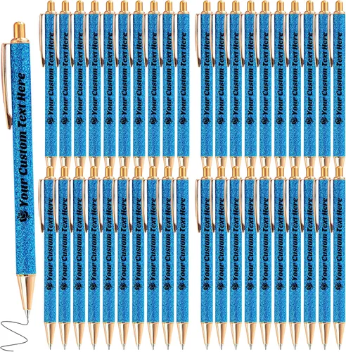 Miniatura 21 de 10 bolígrafos personalizados con purpurina, bolígrafos impresos personalizados a granel, bolígrafos retráctiles de tinta negra para graduación
