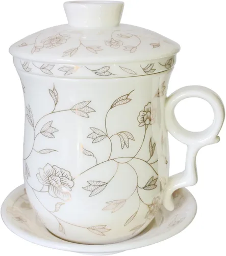 Miniatura 7 de Taza de té de porcelana con tapa de infusor y juegos de platillos – Taza de café de cerámica china Jingdezhen Taza de té de hoja suelta Sistema