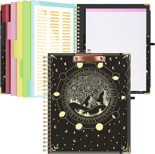 Miniatura 8 de Ospelelf Folio portapapeles con bloc de notas para tamaño carta, carpeta portapapeles con almacenamiento, 5 carpetas con 10 bolsillos, cierre Tarot