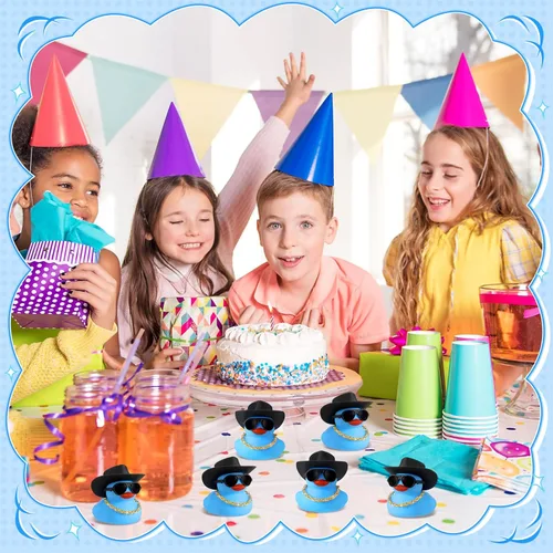 Miniatura 6 de Sotiff Juego de 48 juegos de patos chirriantes de goma para fiesta de automóvil, decoración de tablero con minicelle, sombrero y gafas de sol
