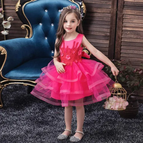 Miniatura 5 de Vestido de tul con flores para niñas pequeñas, vestido formal de fiesta de cumpleaños, vestido de fiesta de lentejuelas para desfiles, vestido tutú