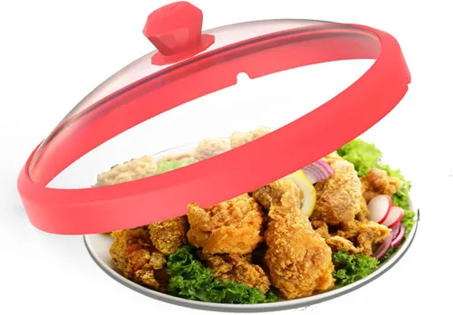 Miniatura 9 de Tapa de microondas de vidrio con protección contra salpicaduras con mangos de silicona anti-quemaduras y borde ventilado para cubrir ollas y platos