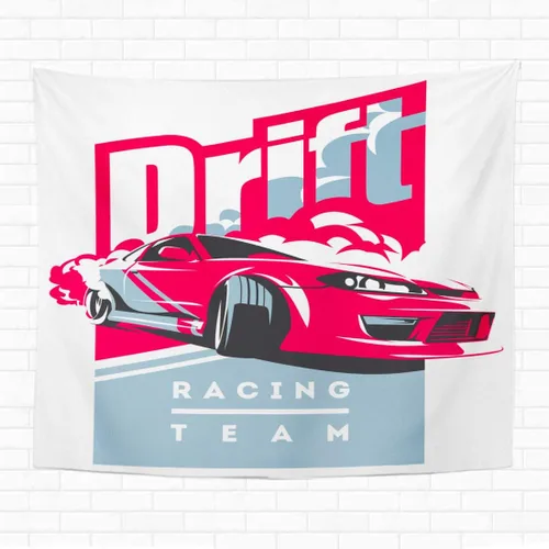 Topyee Tapiz de 50 x 60 pulgadas para colgar en la pared, auto quemado, deporte, derrape japonés, JDM, equipo de carreras, turbocompresor, tapices