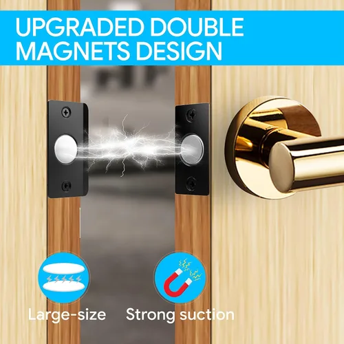Miniatura 2 de Mousike Accesorios para atrapar bolas de puerta, cierre magnético oculto ajustable, placa de golpeo de acero inoxidable con fuerte succión, Negro