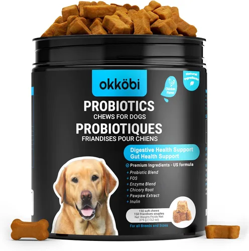 Probióticos masticables para perros, 150 unidades – Apoyo digestivo, salud intestinal y diarrea – Masticables probióticos para perros – Fórmula
