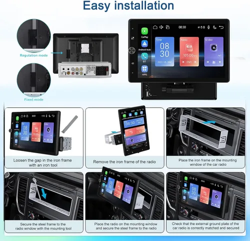 Miniatura 8 de Pantalla táctil giratoria de 10.4 pulgadas para coche, estéreo inalámbrico Carplay y Android Auto, radio Bluetooth para coche con SWC, enlace