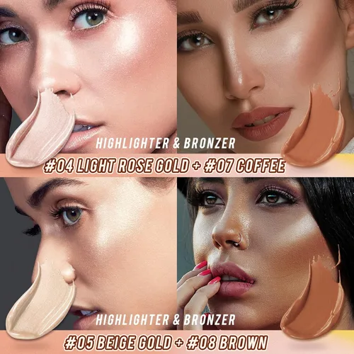 Miniatura 4 de Kit de maquillaje en barra de contorno de crema de 2 piezas, resaltador brillante y bronceador, varita de contorno de barra bronceadora, resistente