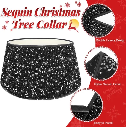 Miniatura 4 de FOTSHARER Collar dorado para árbol de Navidad de 23.6 pulgadas, falda de árbol de Navidad con lentejuelas, anillo de árbol con purpurina para otoño