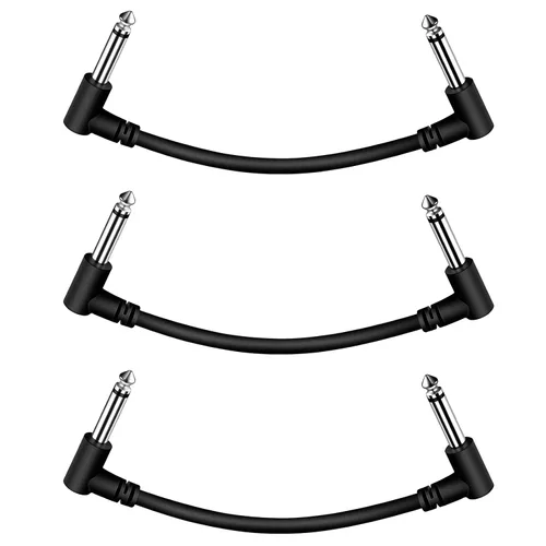 Miniatura 12 de Paquete de 3 cables de efecto de cable de parche de pedal de guitarra negro de 3 pulgadas, TS en ángulo recto de 1/4 pulgadas