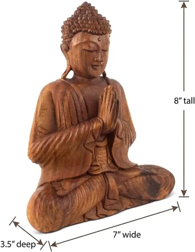 Miniatura 5 de G6 Collection Estatua de Buda de madera serena sentada hecha a mano, escultura meditante, decoración del hogar, acento de madera tallada a mano