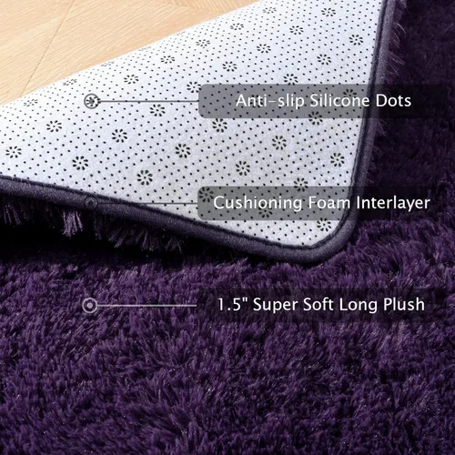 Miniatura 9 de Softlife Juego de 2 alfombras de color morado oscuro, rectangulares de 4 x 5.3 pies y 2.6 x 5.3 pies, ovaladas de 2.6 x 5.3 pies, alfombras de área