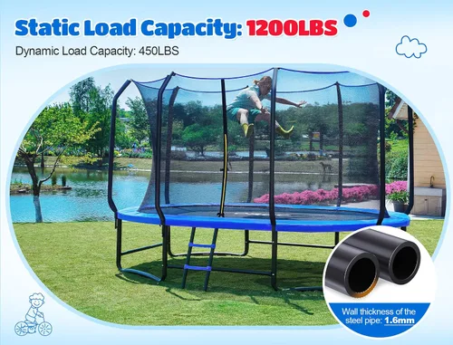 Miniatura 2 de ORCC Trampolín ovalado para exteriores con red de seguridad, trampolín de gimnasia recreativa para niños, trampolines de jardín con marco de acero